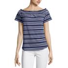 Liz Claiborne Short Sleeve Stripe T-shirt-womens