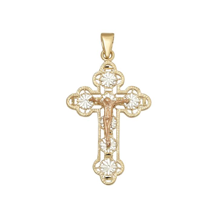 Infinite Gold&trade; 14k Tri-tone Gold Filigree Crucifix Cross Pendant