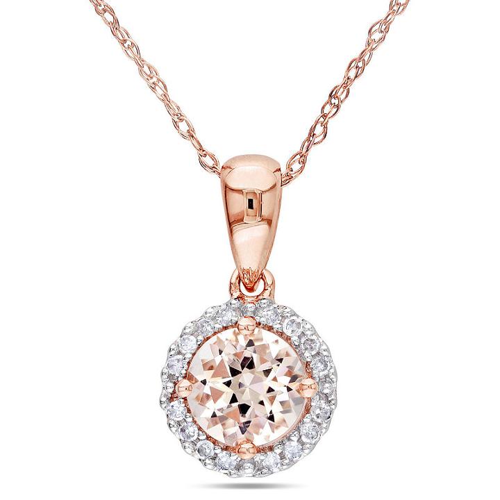 1/10 Ct. T.w. Pink Morganite Round 10k Gold Pendant