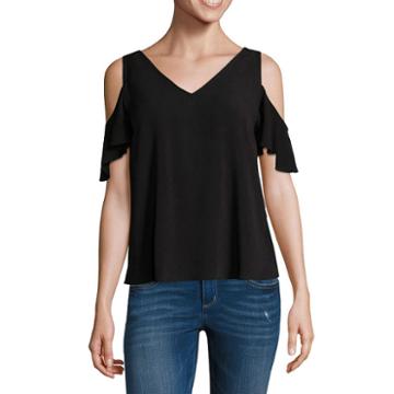 A.n.a Cold Shoulder Short Sleeve Rayon Blouse- Petite