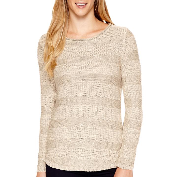 St. John's Bay Long-sleeve Striped Sequin Sweater