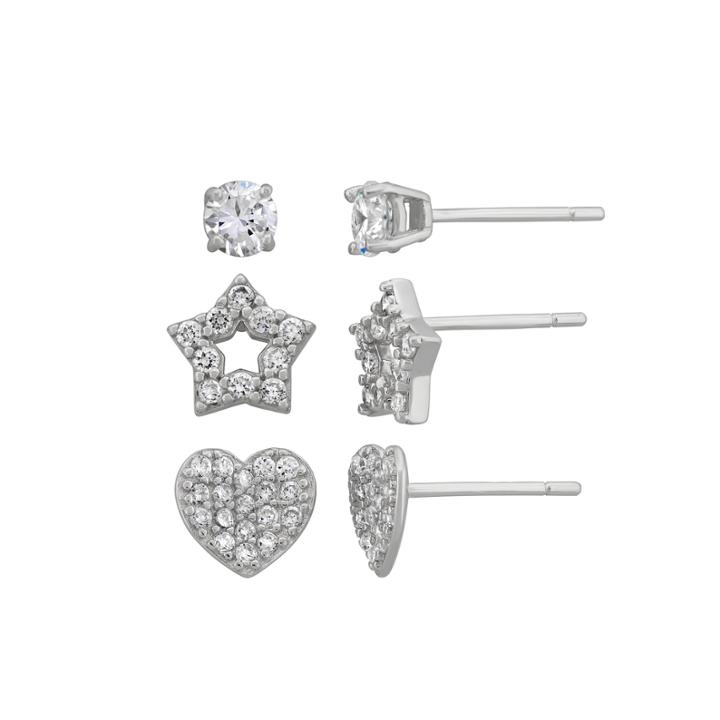 Diamonart Not Applicable 3 Pair 2 Ct. T.w. White Cubic Zirconia Sterling Silver Earring Sets