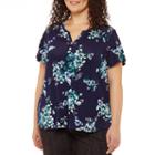 Liz Claiborne Short Sleeve Split Crew Neck Floral T-shirt-womens Plus