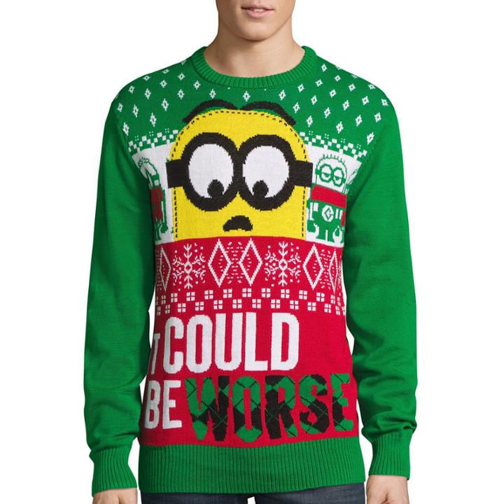 Novelty Season Crew Neck Long Sleeve Minons Cotton Blend Pullover Sweater