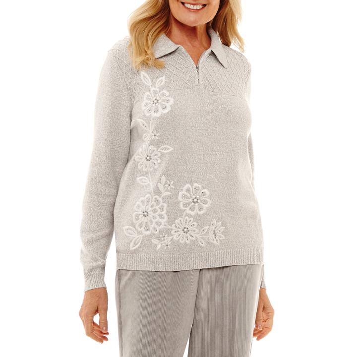 Alfred Dunner Eskimo Kiss Long Sleeve Floral Pullover Sweater