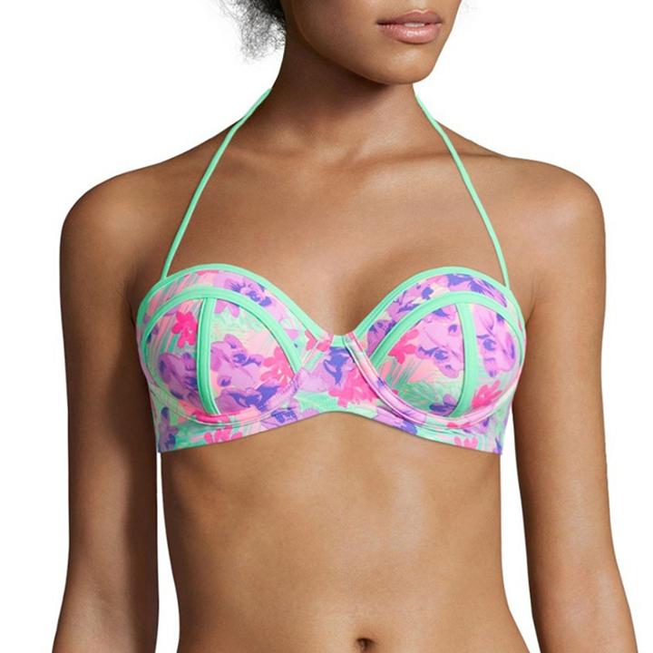 Arizona Floral Colorblock Pushup Bandeau Swim Top - Juniors