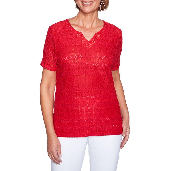 Alfred Dunner Americas Cup Short Sleeve Lace T-shirt-womens
