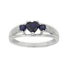 Lab-created Sapphire Heart-shaped 3-stone Sterling Silver Ring