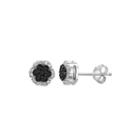 1/4 Ct. T.w. White & Color-enhanced Black Diamond Cluster Sterling Silver Earrings
