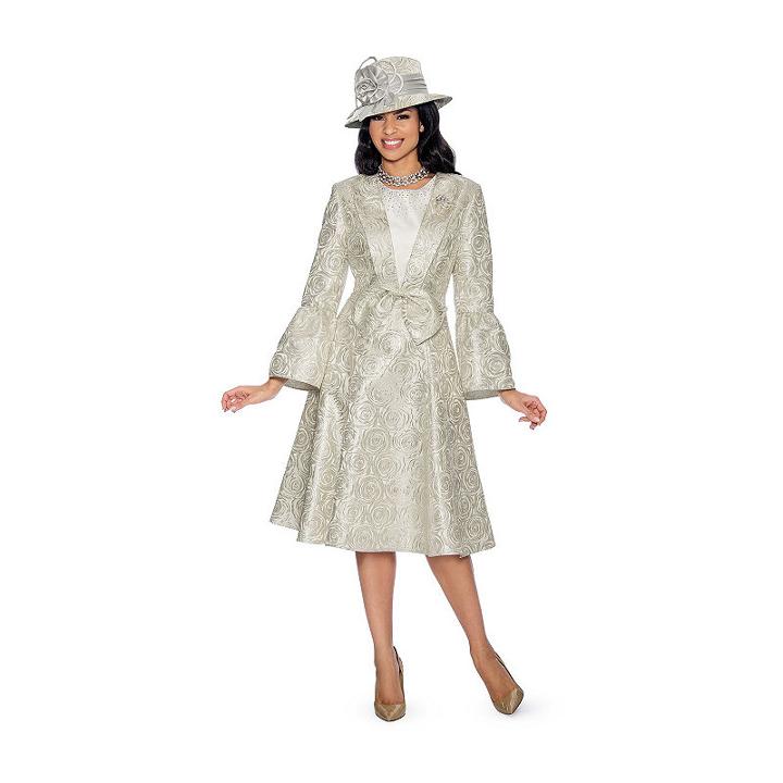 Giovanna Collection Women's Mock 2-piece Metallic Brocade Large Bow Fit & Flare Dress