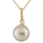 Splendid Pearls Womens Diamond Accent White Cultured Akoya Pearls Pendant Necklace