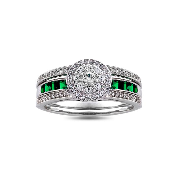 Lab-created Emerald, Ruby, Blue Sapphire, And White Sapphire Sterling Silver 4-pc Interchangable Ring Set