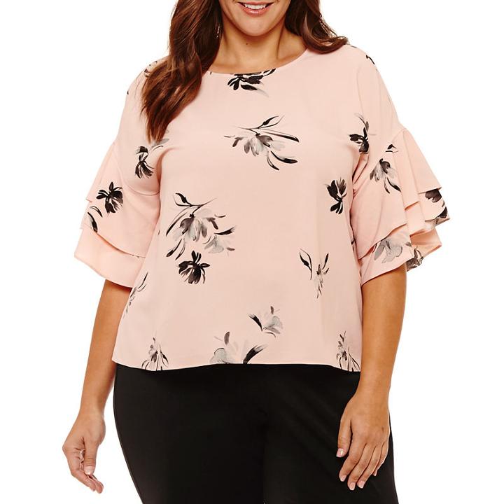 Worthington 3/4 Tiered Sleeve Woven Blouse-plus