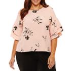 Worthington 3/4 Tiered Sleeve Woven Blouse-plus
