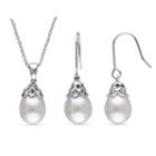 White Cultured Freshwater Rice Pearl Sterling Silver Earrings & Pendant Necklace 2-piece Set