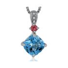 Genuine Swiss Blue Topaz, Pink Tourmaline & Diamond Accent Sterling Silver Pendant