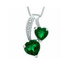 Lab-created Emerald And Diamond-accent Sterling Silver Double-heart Pendant Necklace