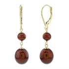 Not Applicable Brown Pearl 14k Gold Drop Earrings