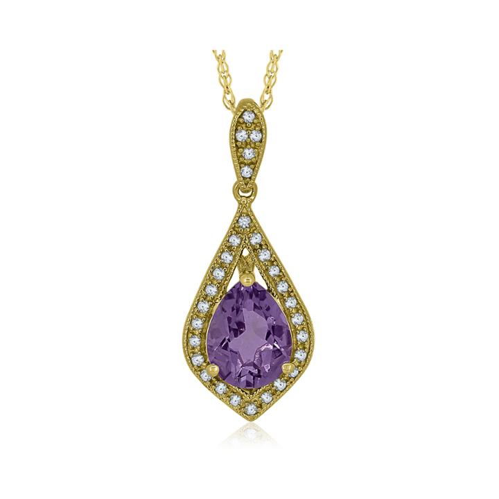 Genuine Amethyst & Lab-created White Sapphire 14k Yellow Gold Over Silver Pendant Necklace