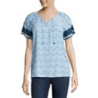 St. John's Bay 3/4 Sleeve Crew Neck Woven Blouse-petites