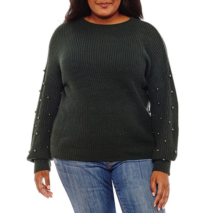 A.n.a Long Embellished Sleeve Pullover Sweater - Plus