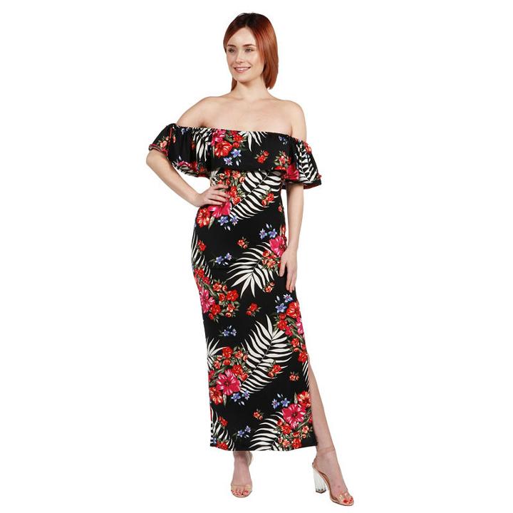 24seven Comfort Apparel Gillian Red And Black Maxidress