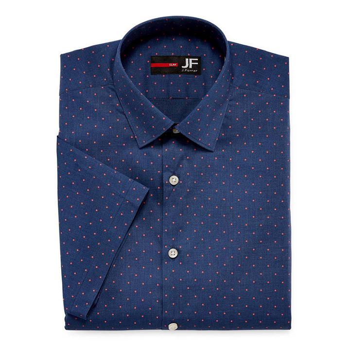 J.ferrar Stretch Short Sleeve Broadcloth Pattern Dress Shirt - Slim