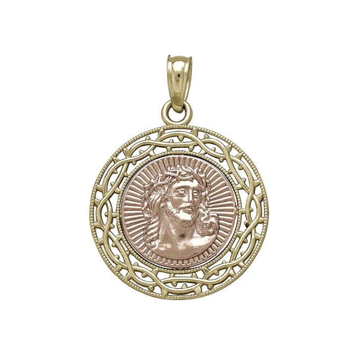 Tesoro&trade; 14k Two-tone Gold Jesus Medallion Pendant