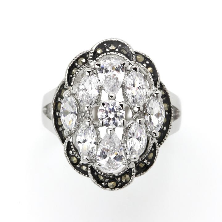Sparkle Allure Gray Silver Over Brass Cluster Ring