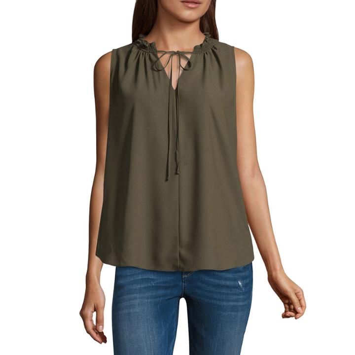 A.n.a Ana Sleeveless Tie Neck Top Keyhole Neck Woven Blouse
