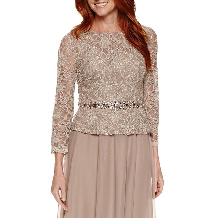 Jackie Jon 3/4 Sleeve Evening Gown