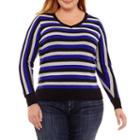 Worthington Long Sleeve V Neck Pullover Sweater - Plus
