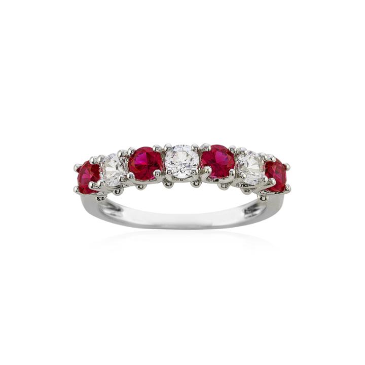 Lab-created Ruby & Lab-created White Sapphire Rhodium-plated Ring