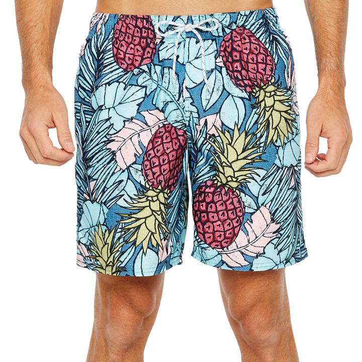 St. John's Bay Blue Pineapple Floral Swim Shorts