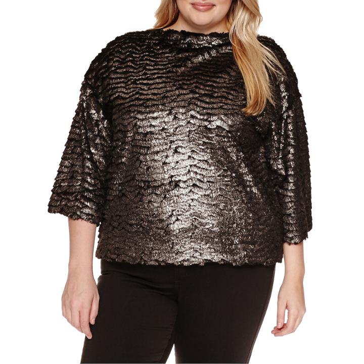 A.n.a Long Sleeve Crew Neck Knit Blouse-plus