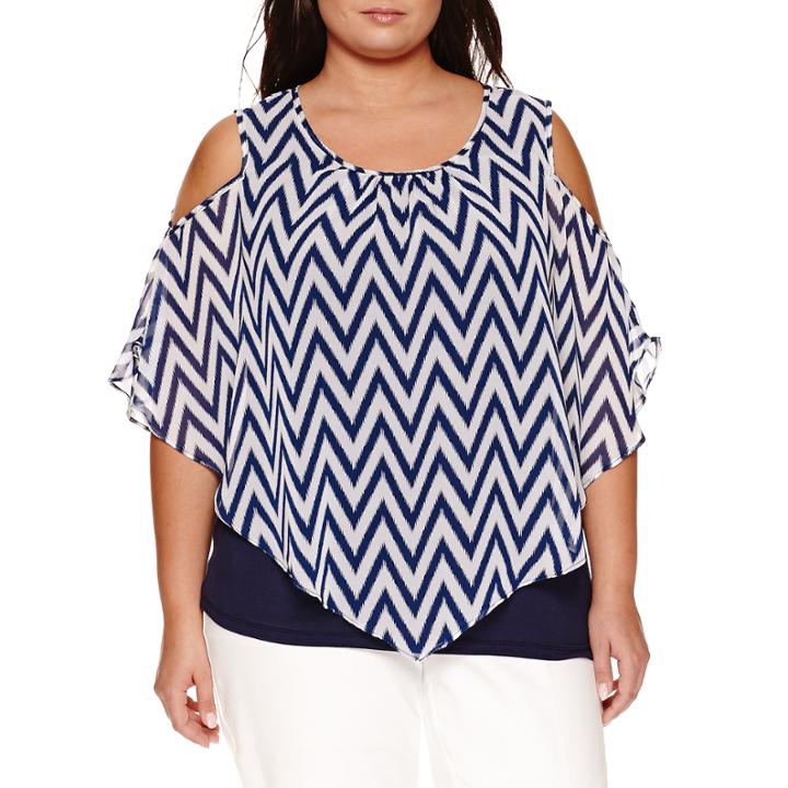 Alyx Short Sleeve Cold Shoulder Woven Overlay Blouse-plus