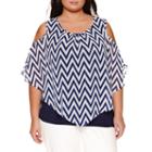 Alyx Short Sleeve Cold Shoulder Woven Overlay Blouse-plus