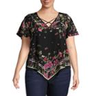 Heart N Soul Short Sleeve V Neck Woven Blouse-juniors Plus