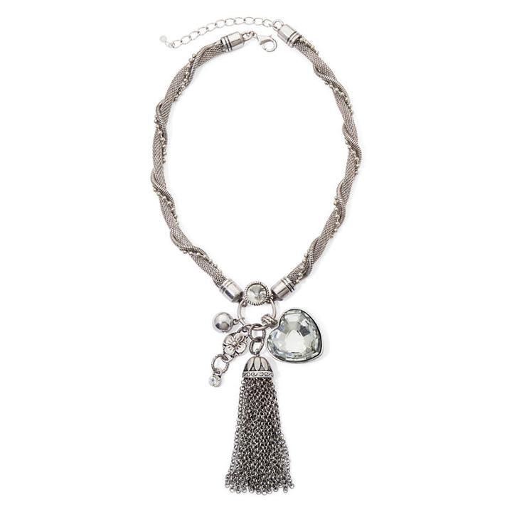 Aris By Treska Heart Wrapped Mesh Large Tassel Necklace