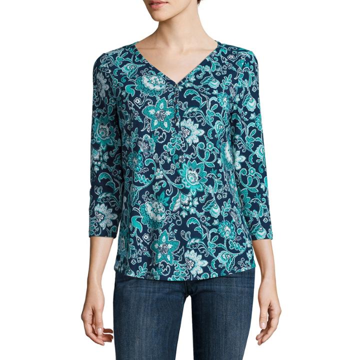 Liz Claiborne 3/4 Sleeve V Neck T-shirt
