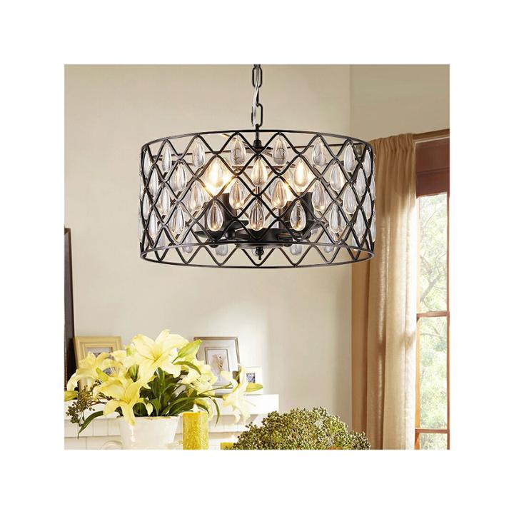 Tafari Black Metal And Glass 16-inch Round Pendant