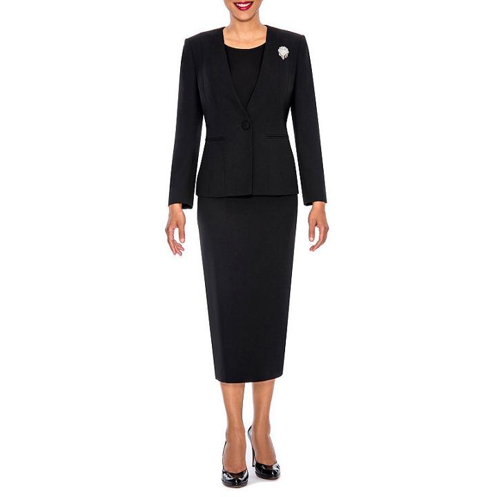 Giovanna Signature Women's 3-piece Microfiber Collarless Skirt Suit - Plus