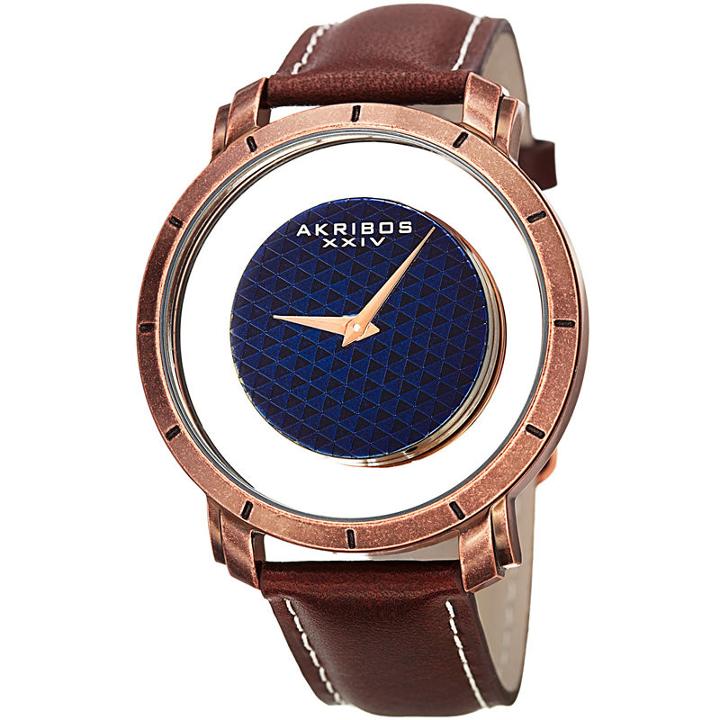 Akribos Xxiv Mens Brown Strap Watch-a-856rgbr