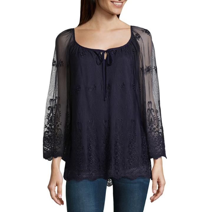 Alyx 3/4 Sleeve Round Neck Mesh Blouse