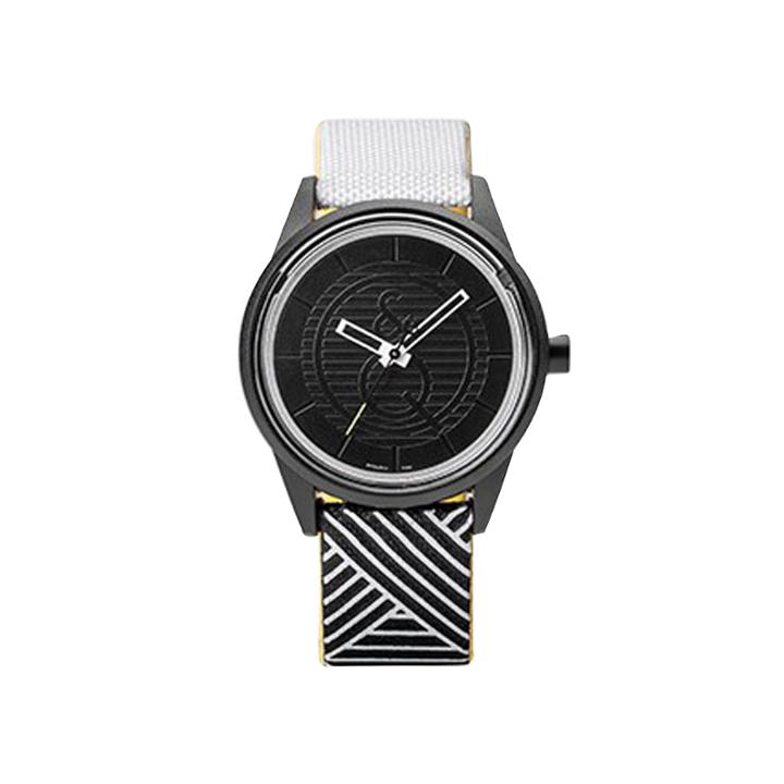 Q & Q Smilesolar White/black Stripe Strap Watch