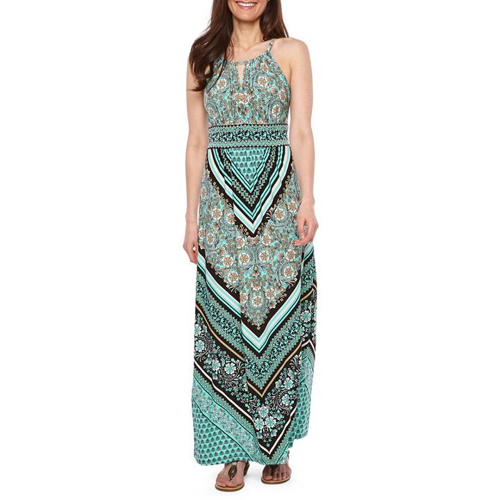 Liz Claiborne Sleeveless Pattern Maxi Dress-petites