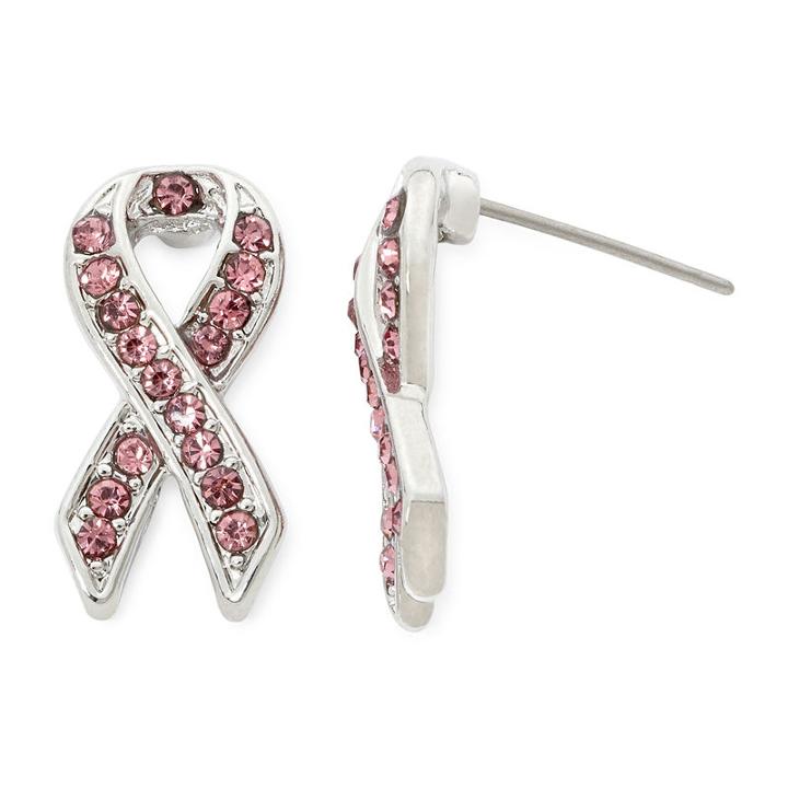 Breast Cancer Awareness Pink Ribbon Stud Earrings