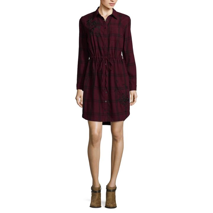 A.n.a 3/4 Slv Shirt Dress 3/4 Sleeve Embroidered Shirt Dress