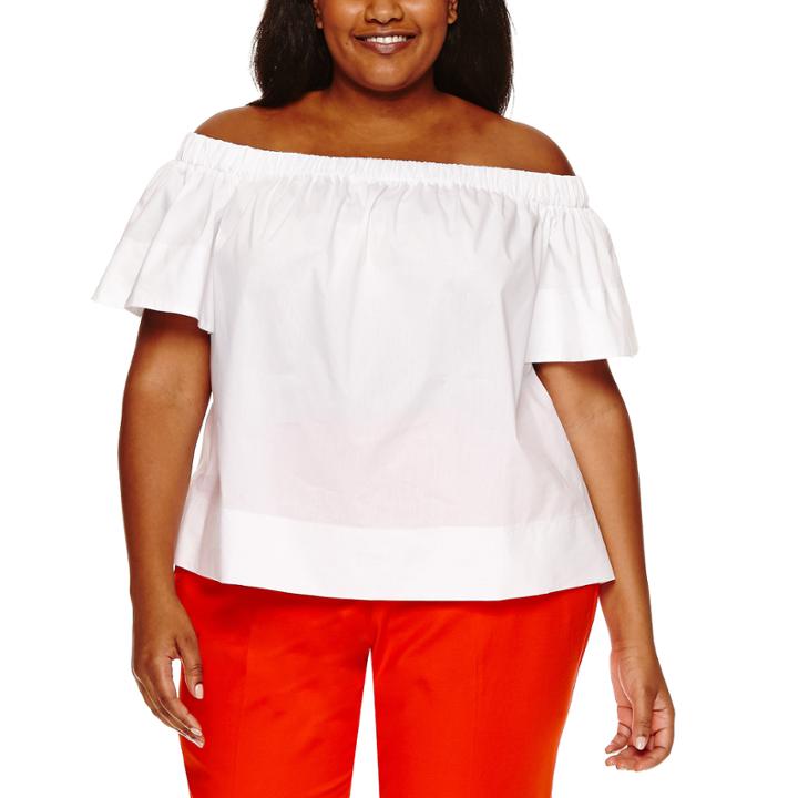 Worthington Short Sleeve Woven Blouse-plus