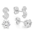 Steeltime 2 Pair White Cubic Zirconia Earring Sets
